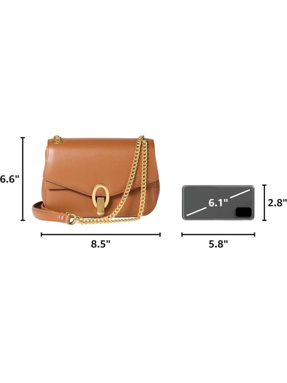 Women's Tan Faux Metal Hardware Leather Essentials Chain Adjustable Strap Bag - Picture 4 of 6